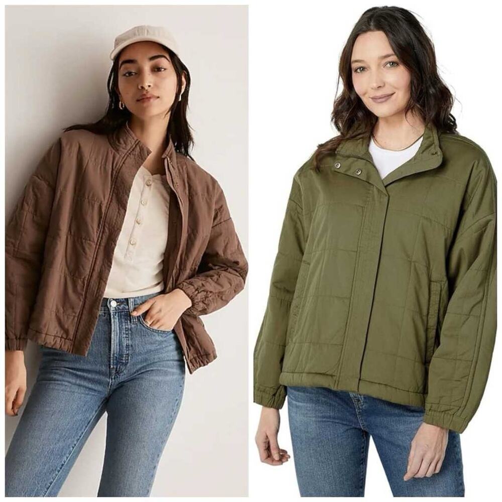 Madewell Bremen Bomber Jacket Olive Green Quilted Cropped Cotton Jacket XS